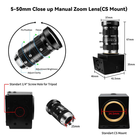 5-50mm Close up Manual Zoom Lens for Top Tier 48MP USB Webcam Pumping Out Straight Fire 8K Ultra HD Video. CS mount design.