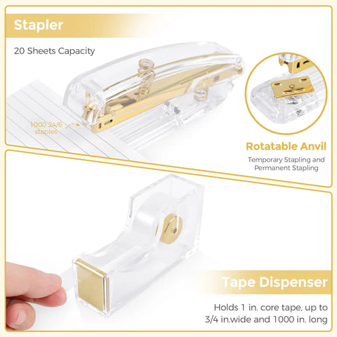 Gold Desk Organizer Set For Women With Rotating Pen Holder Gel Pen Stapler Tape Dispenser Scissors Clips 1000 Staples