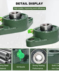2 Pack Pillow Block Bearings With Flange Mount, Self Aligning, One Half Inch Bore, Steel Bearings, Low Friction And Low Noise