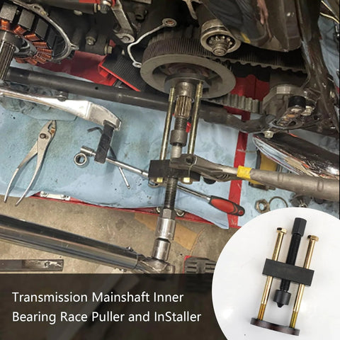 GSTP transmission mainshaft inner bearing race puller and installer tool for Harley Big Twin motorcycles