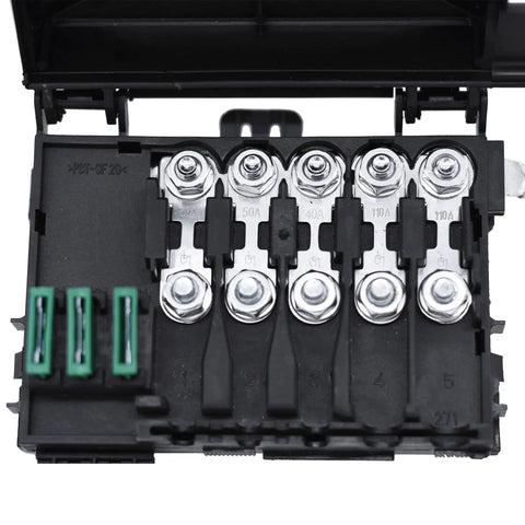 Direct Drop In Fuse Box Relay Panel With Battery Terminal For Vw Jetta Golf Mk4 Beetle 1999 To 2005, top view showing fuses and terminals.
