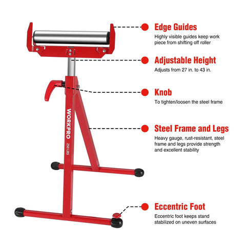Folding Roller Stand Height Adjustable For Woodworking, Heavy Duty 250 Lb Load Capacity, Outfeed Stand With Upgraded Head shown