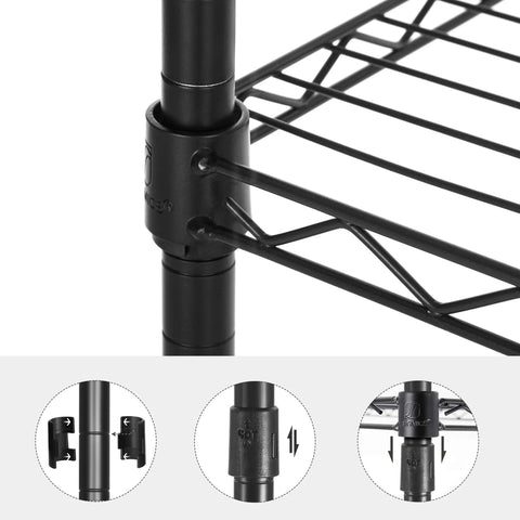 Sleek Adjustable Baker Rack Featuring Four Roomy Tiered Shelves And Six Sturdy Hanging Hooks Delivering A Straight Up Kitchen Game Changer For Counter Storage