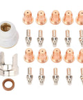 Top Notch Plasma Cutting Nozzles And Electrode Consumables Kit With 23 Pieces For Automotive Repair Jobs Made From Sturdy Brass And Zinc Alloy That Is Easy To Carry Around And Keeps Your Torch Working Like A Champ, featuring assorted copper nozzles and electrodes.