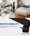 Super Adjustable Mobile Recliner Desk With Smooth Cruising Wheels Hella Flexible Overbed Table For Laptop Working in use beside bed and chair.