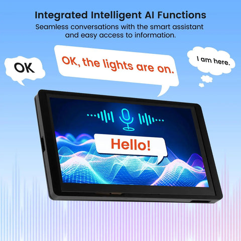 7 Inch ESP32 Display With 800 By 480 IPS HMI AI Touch Screen In Acrylic Case WiFi 2.4GHz Bluetooth 5.0 Dual Core LX7 Up To 240MHz 16M Flash 8M PSRAM 512KB SRAM AI Speech Interaction, angled view