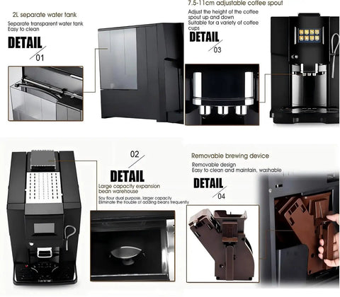 Smooth Operator Electric Espresso Machine With Creamy Milk Frother And Custom Grind Settings Smart Touch Screen Control, 2L water tank.