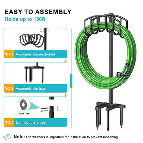 Detachable Metal Garden Hose Holder Stand With Upgraded Four Spike Design Heavy Duty Freestanding Hose Reel Rack