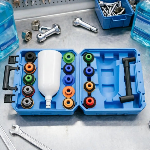 No More Messy Oil Pouring With This Universal Flexible Funnel Kit featuring a spill-proof splash guard and smart adapter design.