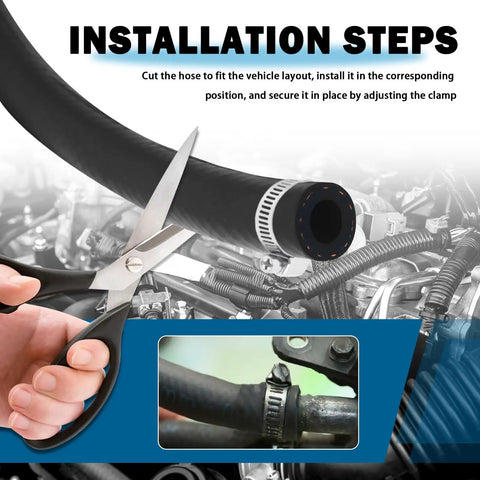 Person cutting a Universal Brake Booster Vacuum Hose Drop Right In 36 Inch Soft Rubber Line for installation in vehicle.