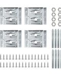 Heavy Duty Surface Mount Corner Brackets 4Pack With Hardware Screws Nuts And Bolts includes four steel brackets and assorted fasteners.