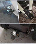 Dang Tough Heavy Duty Steel 3 Way Trailer Hitch Riser Drop Adapter with Pin Ball installed on a mower hitch for towing.