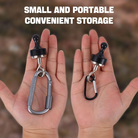 Heavy Duty Magnetic Hook Set For Canopies And Tents With Carabiner Hangers Neodymium Magnets 11 Lbs Load shown in hand