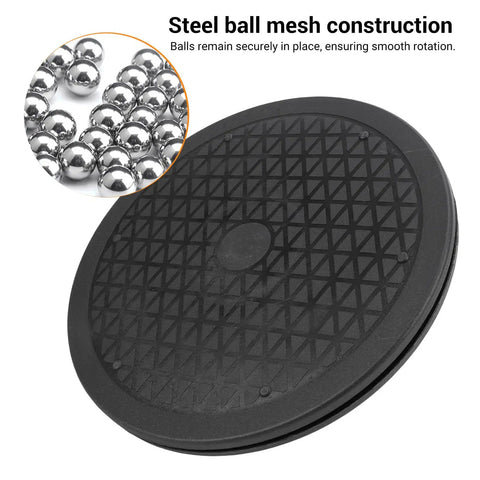 Heavy Duty 10 Inch Bonsai Turntable Base With Steel Ball Bearings Lazy Susan Rotating Stand and close-up of steel bearings