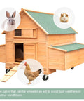 Mobile Beefy Wooden Chicken Coop On Wheels For 6 To 8 Chickens Outdoor Hen House With Nesting Box Predator Proof Cage