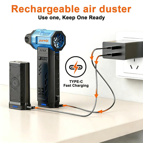 Electric Air Duster With Two Replaceable Batteries, 3 Gear Adjustable High Power Mini Blower, charging via USB Type-C