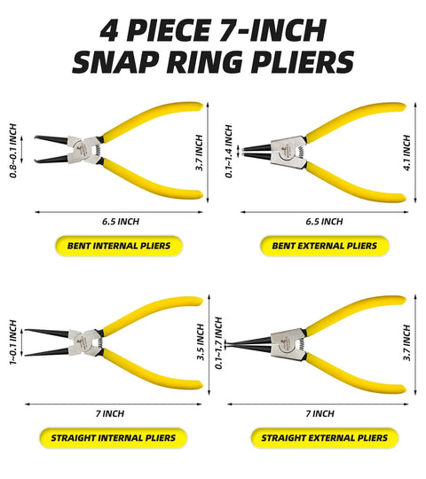 7 Inch Snap Ring Pliers Set Beefy Built Heavy Duty Internal External Circlip Pliers Kit With Straight Jaw And Bent Jaw CRV Steel