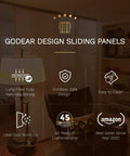 Adjustable Sliding Panel Track Door Blinds For Sliding Glass Doors, Cordless 4-Panel System with features and awards displayed