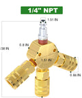 Three-Way 1/4 Inch NPT Hex Style Air Manifold With Brass Couplers And Plugs, Quick Connect Air Splitter Kit For Compressors And Hoses