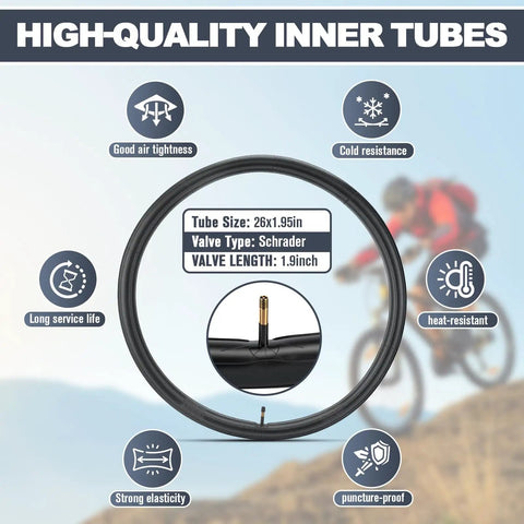 Two Pack 26x1.95 Mountain Bike Tires With Tubes And Tire Levers Puncture Resistant 26 Inch MTB Tire Kit inner tube with valve details