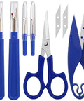 Seam Ripper And Thread Remover Kit For Quilting Leather Denim And Cross Stitch, Ergonomic Stitch Cutter Tools, Blue 4-Piece Set