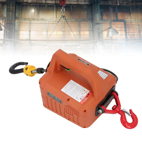 Heavy Duty Electric Hoist Winch 660 LB Capacity With 1500W Motor For Garage Use, 25 Foot Lift Height And Fast Speed Plus Us Plug Power, orange body and hook.