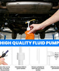 Premium Transmission Fluid Pump For Standard Quart Bottles, 8cc Per Stroke, 3rd Hand Adapter, Flexible Tubing in use under car