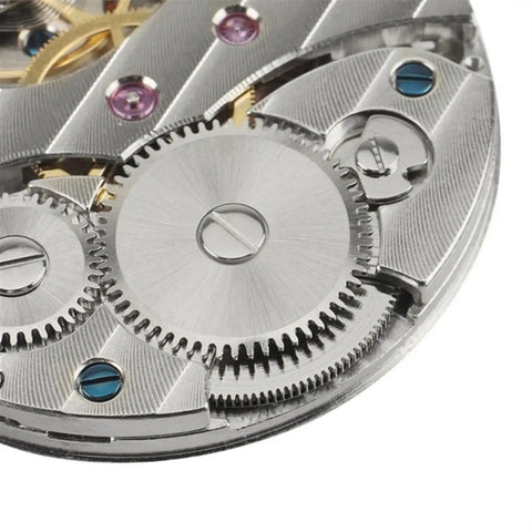 Close-up view of 6497 6498 Hand Winding Mechanical Watch Movement for 44mm Steel Case ST3600 Caliber gear detail