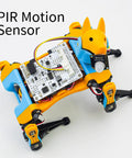 PIR motion sensor on robotic module with All In One Sensor Pack For Robotics IoT And AI, featuring Grove connectors for ESP32 and Pi.