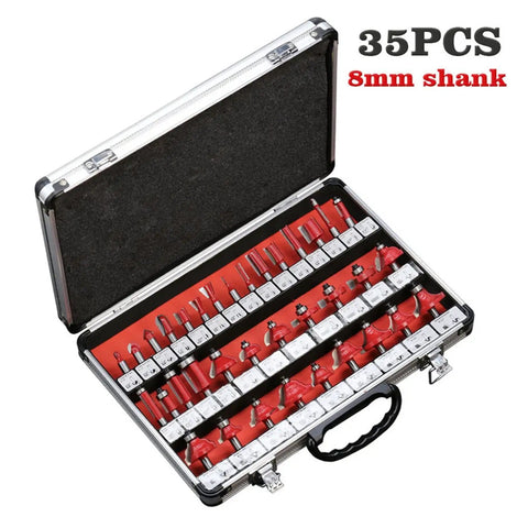 Get Things Done Fast With These Killer 30 Pack Red Mill Router Bits Featuring Rock Solid 8Mm Carbide Shank For Heavy Duty Woodworking Trimming Engraving And Carving in storage case.