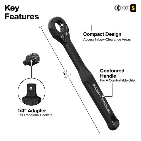 KNECT 23 Piece SAE Pass Through And Flip Socket Tool Set features a 6-inch wrench with contoured handle and 1/4 inch adapter.
