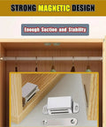 Image of 10 Pack Mini Cabinet Magnetic Catch Latches For Doors And Drawers Stainless Steel 55mm inside a wooden wardrobe.