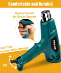 Dual Temp Heat Gun Kit With 752F To 1112F Hot Air Beast For Crafts 4 Nozzles Shrink Wrap Tubing Paint Removal Lightweight Safe With Stand and Overheat Protection, green handle, flexible tube.