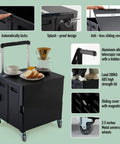 Foldable Rolling Utility Cart With Lid On Wheels Collapsible Handcart Trolley For Grocery Shopping Office Camp School And File Organization Durable Black With Brakes And Large Capacity in use with various features shown.