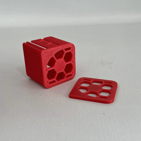 Label Dispenser Storage Box For Desk And Home Office, Space Saving Organizer Tray For Labels, Stickers, And Supplies, Lightweight, Durable, And Tidy Desktop Organizer For Efficient Desk Storage. Red plastic label dispenser box with matching tray
