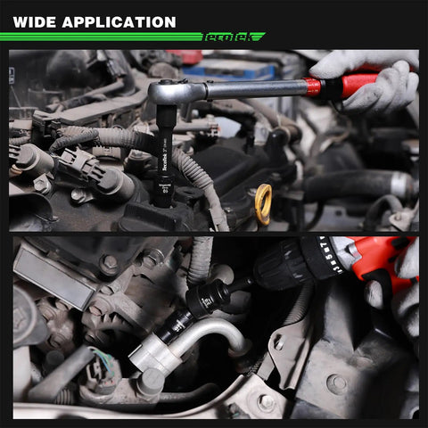 Wide application of Shallow Magnetic Impact Socket Set for Three Eighths Inch Drive, 16 Piece, automotive use shown