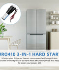 3 In 1 Hard Start Kit For Refrigerators And Freezers With Overload, Start Relay, And Compressor Capacitor 115VAC, shown with fridge