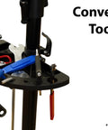Tool tray on Mechanic Bike Repair Stand With Adjustable Height And Tilt Pro Grade Quick Release 360 Degree Rotation Heavy Duty Clamp.