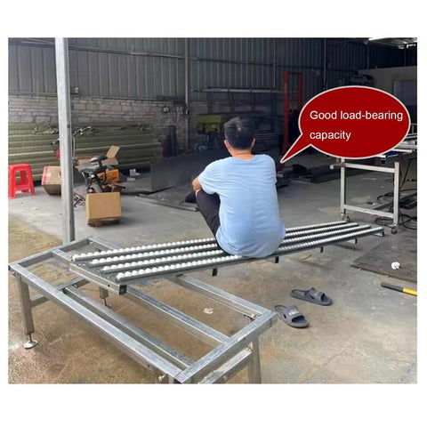 No Sweat Gravity Roller Unloading Ramp With Durable Steel Frame And Smooth ABS Tracks, six bay conveyor rig in warehouse.