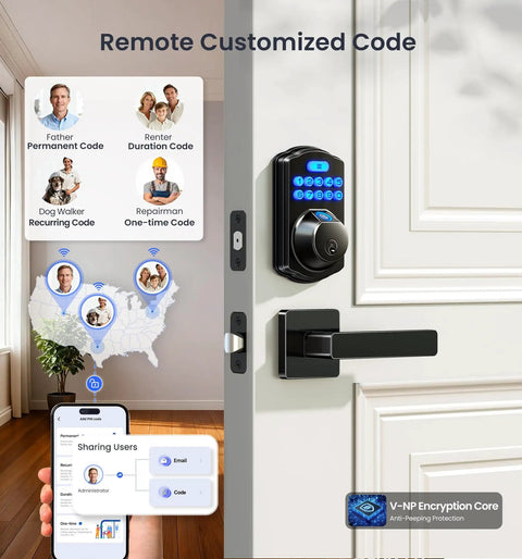 Built In WiFi Fingerprint Smart Lock With Lever Handle Set No Hub Needed App Remote Control Keyless Front Door Entry Deadbolt