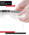 Close-up of hands opening clear storage canister lid, part of Set Of 4 Airtight Cereal Storage Canisters 4L Each With Lids, BPA Free.