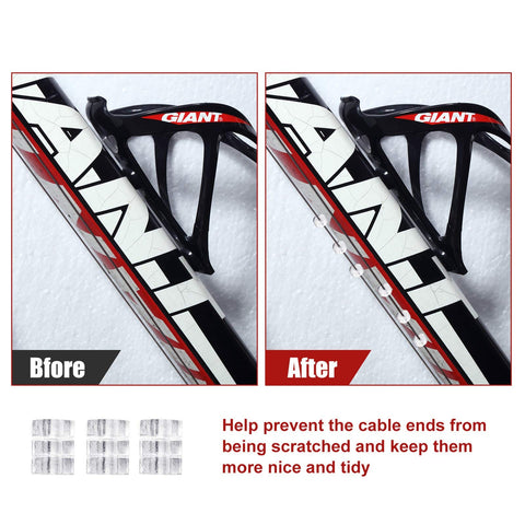 Before and after image with bike frame using 4 Pack Bike Gear Cables Kit For Mountain And Road Bikes Universal Shift Cables.
