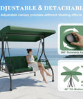 3-Person Outdoor Porch Swing Bed With Stand And Adjustable Canopy For Adults, features adjustable green canopy, shown on patio.
