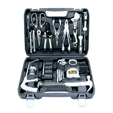 Portable Mechanics Tool Kit Set With Clear Organized Plastic Toolbox Storage Case For Home Garage And Apartment DIY Projects.