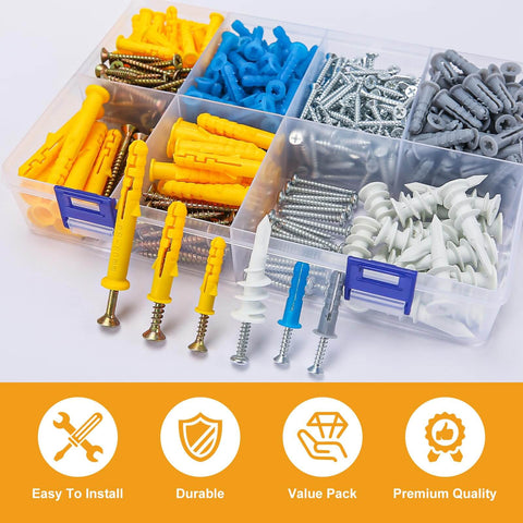 160Pcs Drywall Anchors And Screws Kit With Five Sizes High Hardness Wood Screws for hanging installations