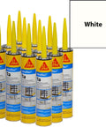 12 Tubes Of 10.1 Oz White Heavy Duty One Component Polyurethane Sealant For Moisture Cure Non Sag Elastomeric Mastic With Strong Adhesion To Concrete Wood And Metal Ideal For Weatherproof Sealing At Home And On The Job shown with yellow applicators