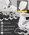 Close-up of TC Inline Skates for Adults and Teens, Pro Roller Blades in grey featuring durable metal frame and removable brake