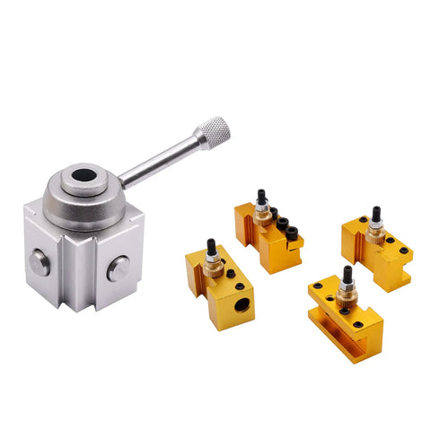 Mini Lathe Quick Change Tool Post Set built for fast swaps with boring holder three eighths, cutoff blade holder one half inch visible