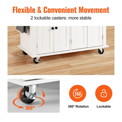 Solid Rubber Wood Top Kitchen Island Cart With Storage Cabinet And Drawer, 35.4 Inch Wide Rolling Kitchen Island showing lockable wheels