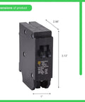 Image showing dimensions of Homeline Twin 15 Amp Single Pole Tandem Circuit Breaker With 10kA Interrupt Rating And Easy Plug On Design, 3.13" height, 2.98" depth, 1" width.